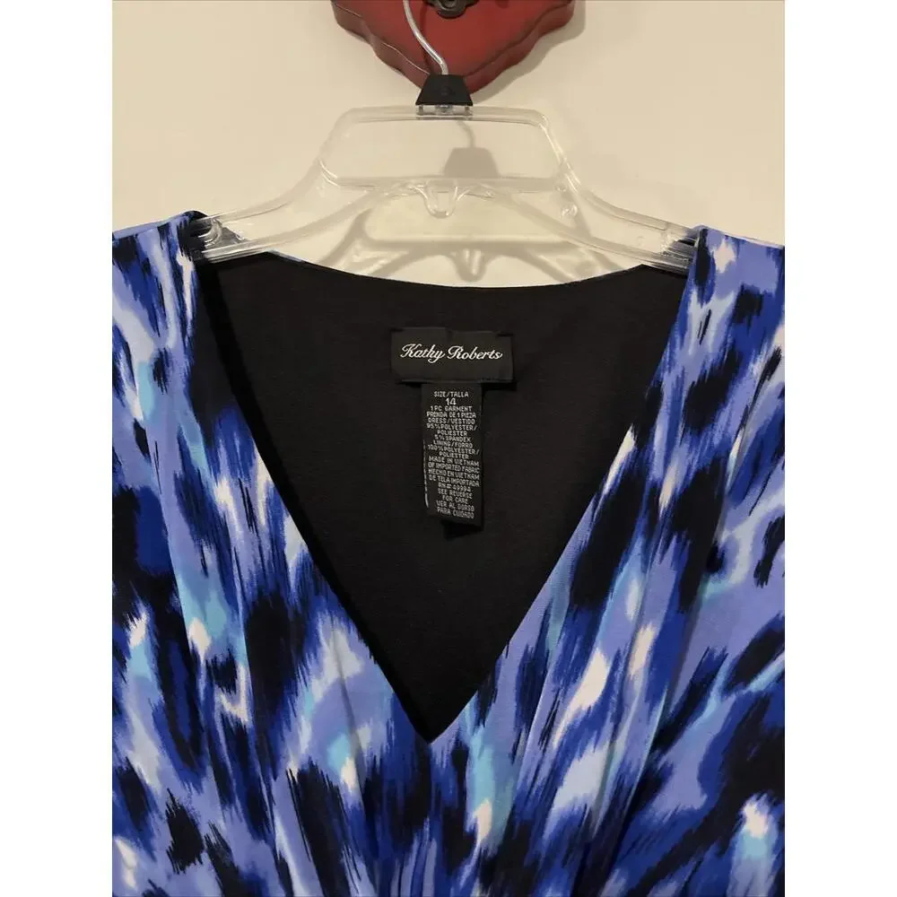 Kathy Roberts Womens Size 14 Blue Short-Sleeved Vneck Knee-Length Dress! A2083 - Picture 3 of 6